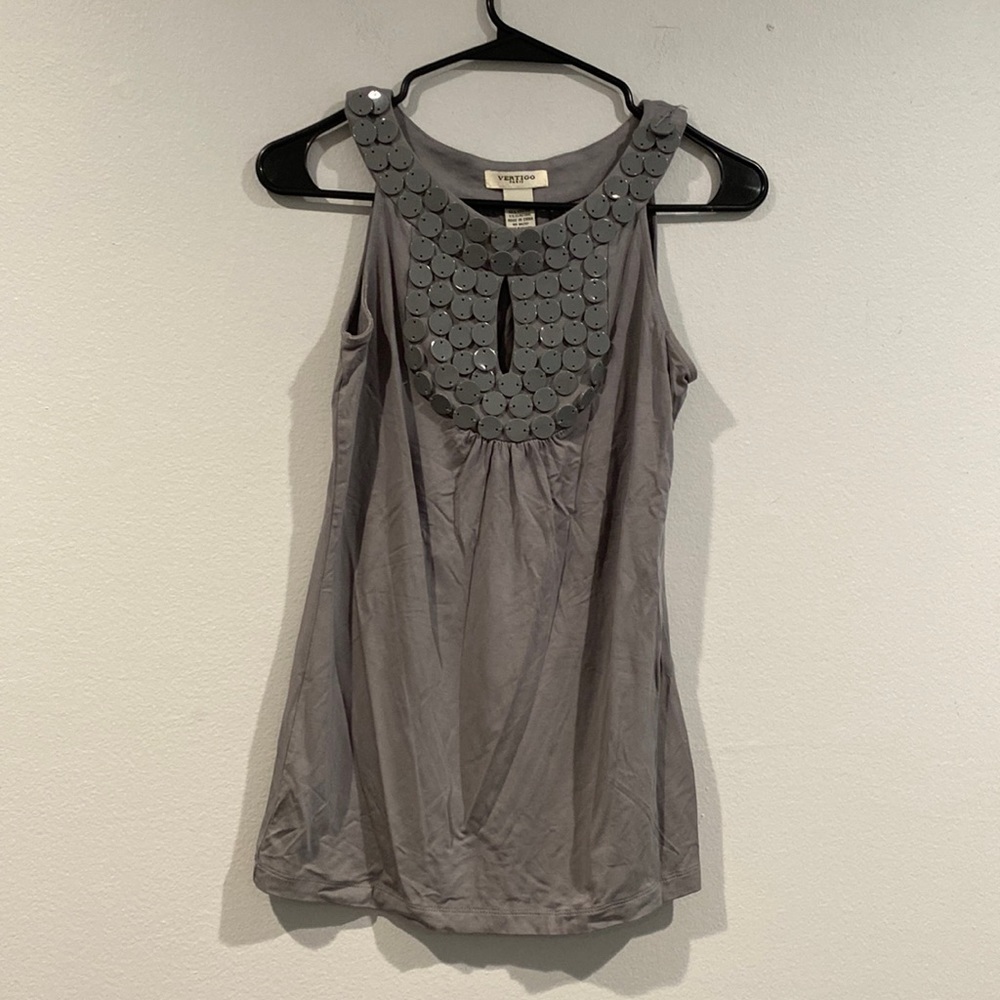 Vertigo Paris Gray Tank Top Blouse - Gems along Bust - Size Extra Small (XS)